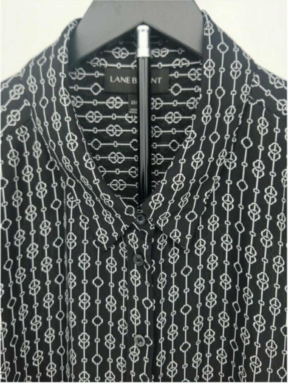 Lane Bryant Womens Black White Geometric Chain Print Button Up Blouse 26